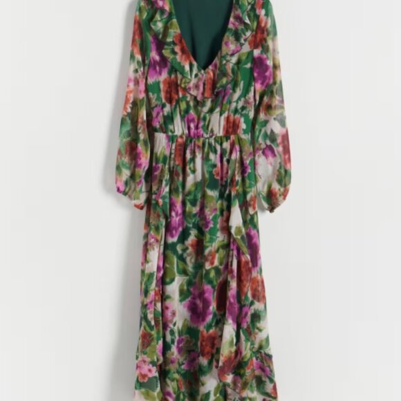RESERVED Floral Green Maxi Dress, Long Sleeved, size XL - Picture 3 of 5